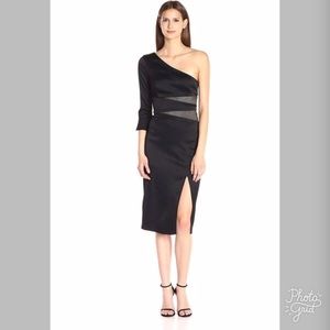 NWT ABS Schwartz One Shoulder Mesh Side Midi
